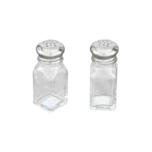 Salt & Pepper Shaker - Square - Stainless Steel Top / Glass Body