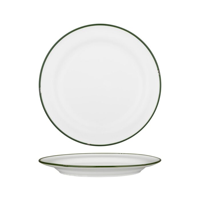 Luzerne TinTin White / Green Round Plate - Wide Rim