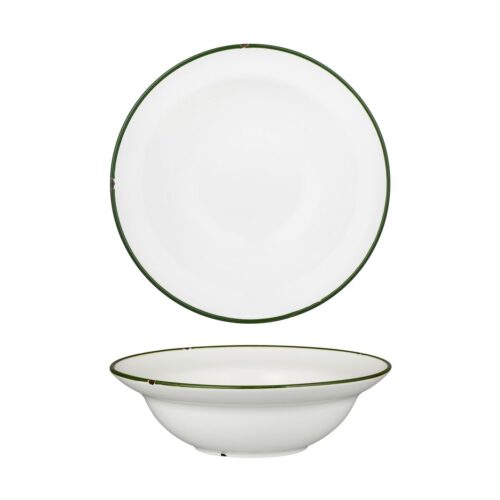 Luzerne TinTin White / Green Round Deep Plate / Bowl