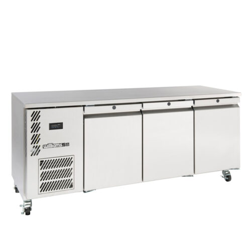 three door stainless steel self contained under counter freezer - 510 litre