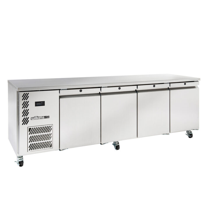 Four door stainless steel self contained under counter fridge - 670 litre