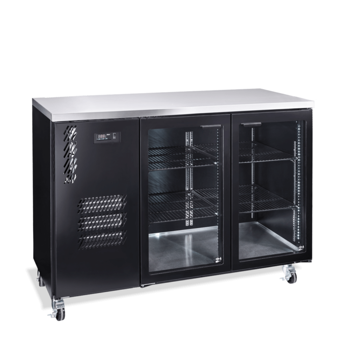 Two Door Black Colorbond Under Counter Display Refrigerator - 420 litre