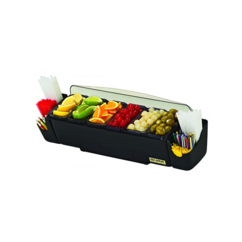 BD4006S San Jamar The Dome Garnish Centre 590mm x 180mm x 130mm with Caddies or 520mm x 180mm x 130mm without Caddies